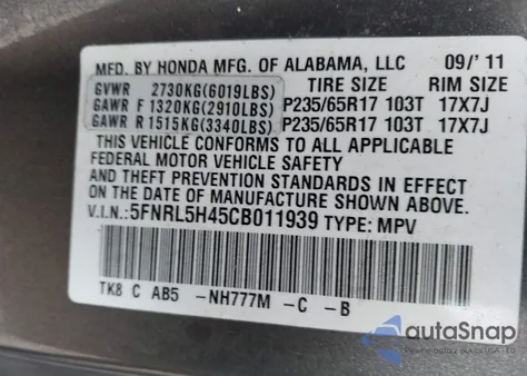 2012 Honda Odyssey Ex z USA, uszkodzony, nr VIN 5FNRL5H45CB011939